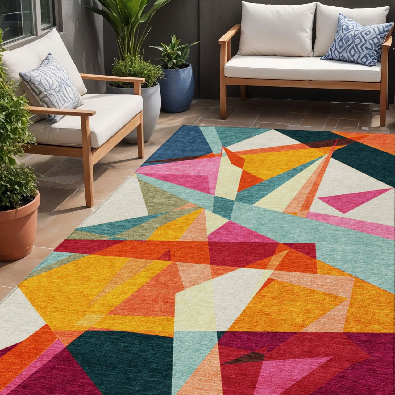 Edge Collections - 5' x 8' - Multicolor - Area Rug for Geometric Indoor and Outdoor Use Washable - 1 Piece